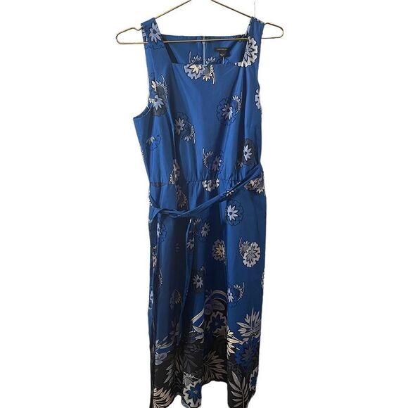 Ann Taylor Tie-Front Poplin Dress Blue Floral Midi Size 6 NWT - Picture 2 of 11
